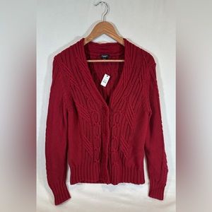 Talbots Vintage Red Cable Knit Sweater Cardigan Women’s Size L